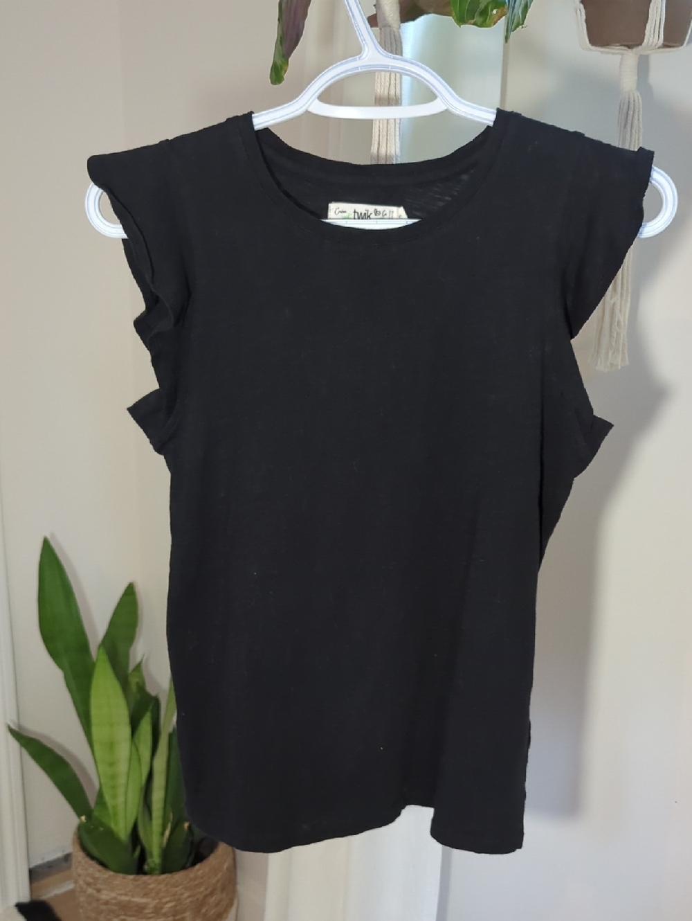 Simons Black Ruffle Sleeve Tank / S